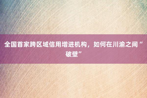 全国首家跨区域信用增进机构，如何在川渝之间“破壁”