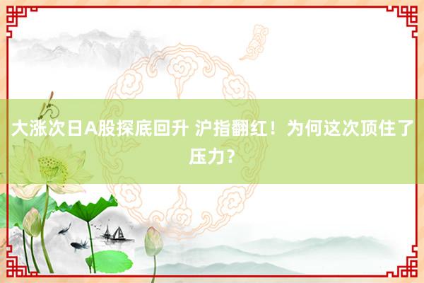 大涨次日A股探底回升 沪指翻红！为何这次顶住了压力？