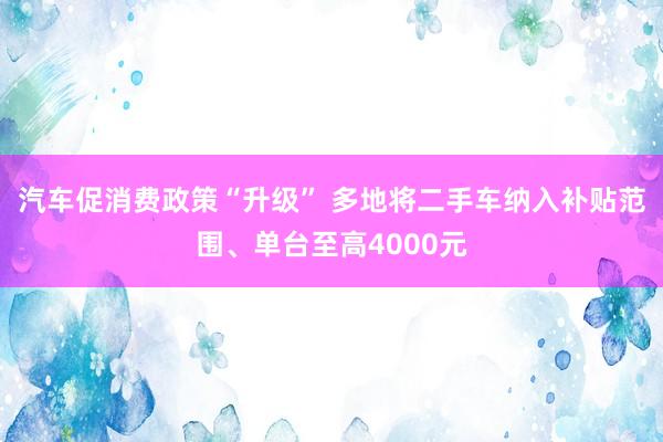 汽车促消费政策“升级” 多地将二手车纳入补贴范围、单台至高4000元