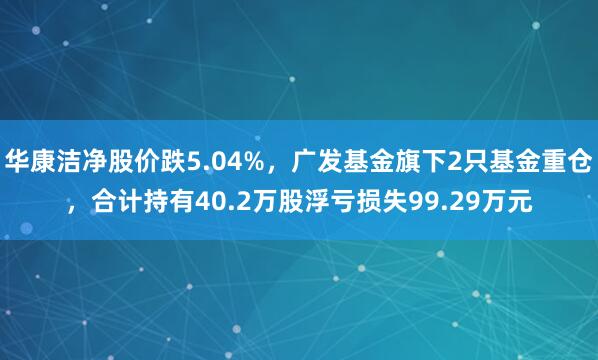 华康洁净股价跌5.04%，广发基金旗下2只基金重仓，合计持有40.2万股浮亏损失99.29万元