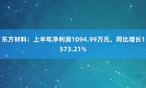 东方材料：上半年净利润1094.99万元，同比增长1573.21%