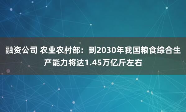 融资公司 农业农村部：到2030年我国粮食综合生产能力将达1.45万亿斤左右