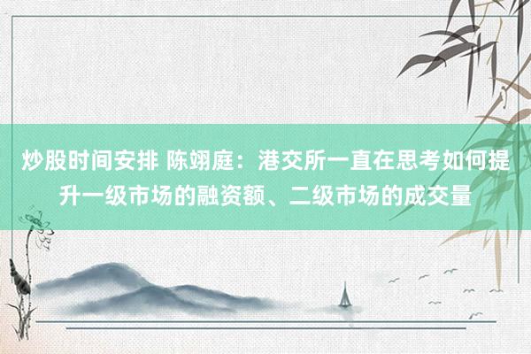 炒股时间安排 陈翊庭：港交所一直在思考如何提升一级市场的融资额、二级市场的成交量