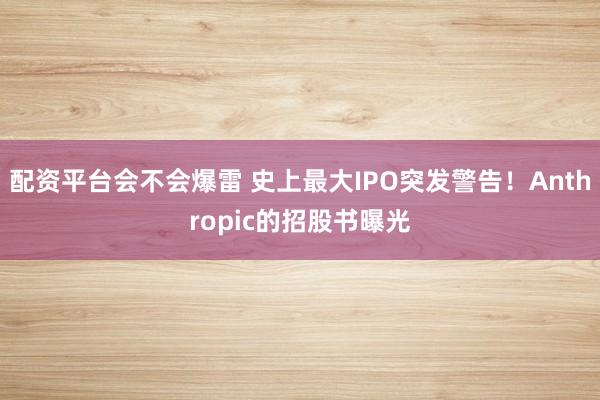 配资平台会不会爆雷 史上最大IPO突发警告!Anthropic的招股书曝光