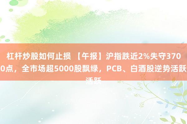 杠杆炒股如何止损 【午报】沪指跌近2%失守3700点，全市场超5000股飘绿，PCB、白酒股逆势活跃