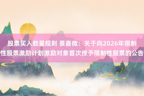 股票买入数量规则 景嘉微：关于向2026年限制性股票激励计划激励对象首次授予限制性股票的公告